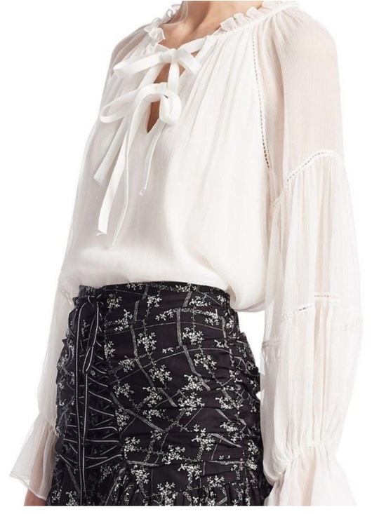 cinq a sept Tops - Cinq a Sept White Romy Silk Bell Sleeve Peasant Blouse